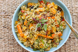 QUINOA & BULGAR WHEAT ROAST VEG WARM SALAD WITH BASIL & PARMESAN